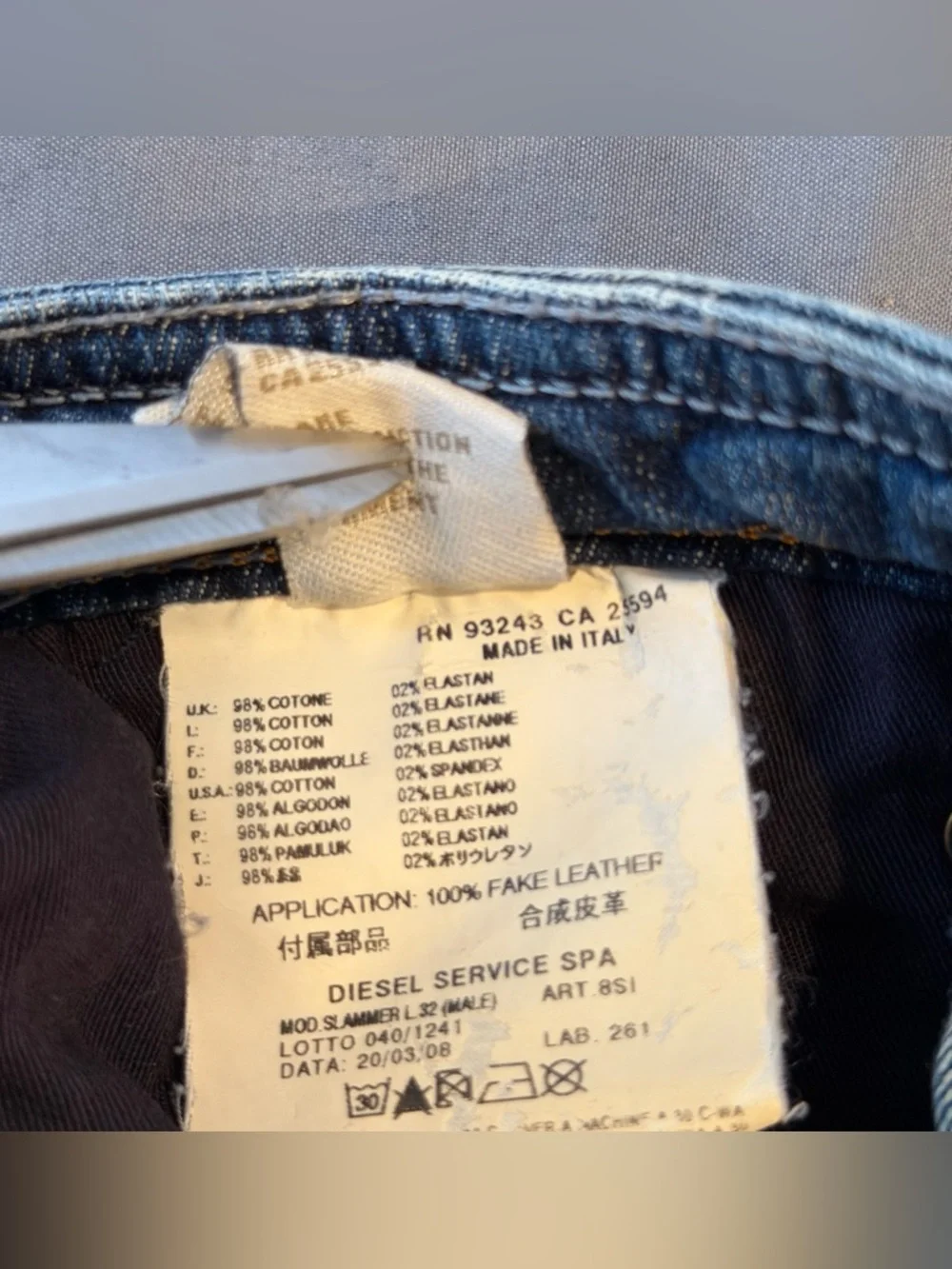 DIESEL Slammer Men's JEANS DENIM Waist 34/32 Distressed Made In Italy Button Fly